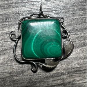 Authentic Sterling silver malachite square pendant